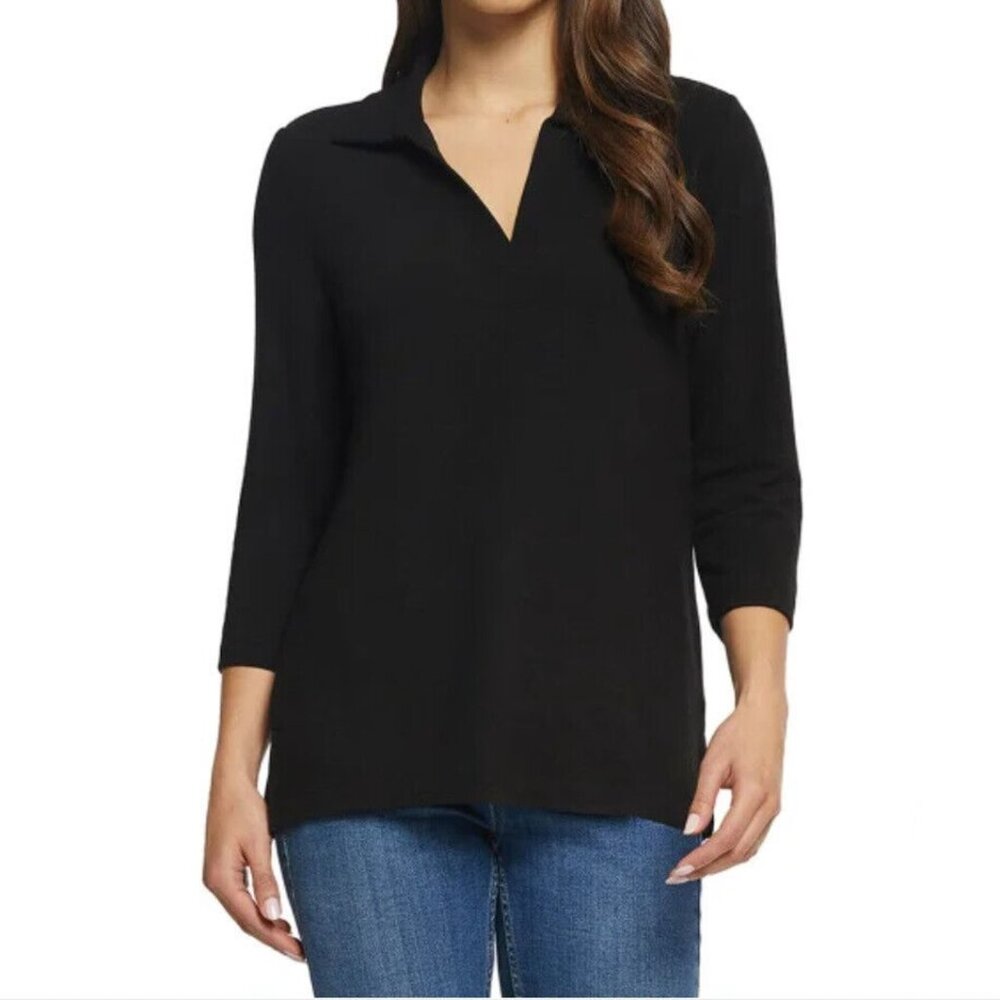 Black -‎ Matty M Women's Collared 3/4 Sleeve Top